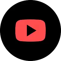 a black circle with a red youtube icon in it