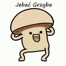 a cartoon drawing of a mushroom with the words " jebac grzyba " above it