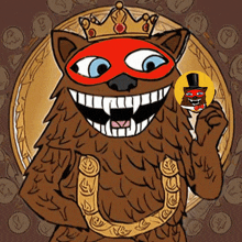 a cartoon drawing of a bear wearing a mask and a crown