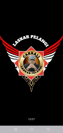 a logo for laskar pelangi with a picture of a man in the middle