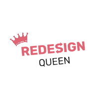 a logo that says redesign queen with a crown on it