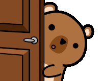 a cartoon of a teddy bear peeking out from behind a door