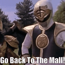 a picture of a power ranger with the words go back to the mall