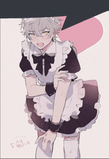 a drawing of a boy dressed in a maid costume