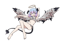 a drawing of a girl in a bikini with wings and a halo