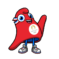 a mascot for the paris 2014 olympics is wearing a red hat