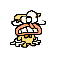 a pixel art drawing of a cartoon character with a long tongue and a big mouth .