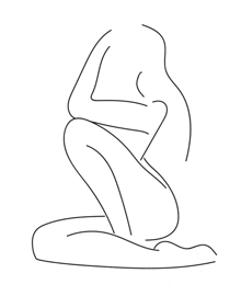 a drawing of a woman kneeling down with her legs crossed