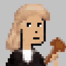 a pixel art image of a woman holding a hammer