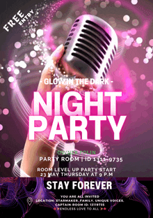 a poster for a night party with a free entry