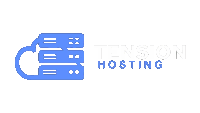 a logo for tension hosting with a blue server and a cloud