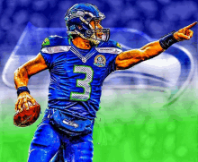 a painting of a seahawks player with the number 3 on his jersey