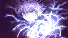 a drawing of a person with purple lightning coming out of their hand