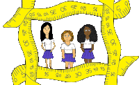 a cartoon of three women standing in a yellow measuring tape