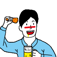 a cartoon of a man holding a glass of beer and a chicken wing