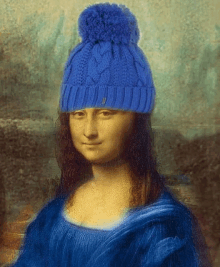 a portrait of a woman wearing a blue hat