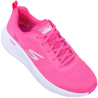 a pair of pink skechers go run shoes with a white sole