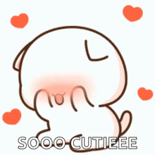 a cartoon cat with hearts around it and the words sooo cutieee