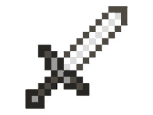 a pixel art sword with a wooden handle and a checkered blade on a white background .