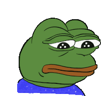 a drawing of a green frog with a sad look on its face