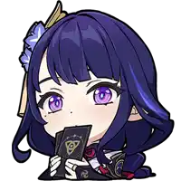 a cartoon of a girl with purple eyes holding a card