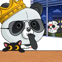 a cartoon of a panda wearing sunglasses and a crown with the word pump on the bottom