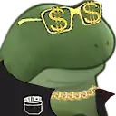 a cartoon frog wearing sunglasses and a gold chain around its neck .