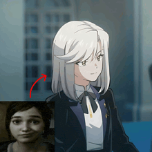 a picture of a girl next to a picture of a girl in a suit