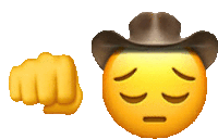 a fist and a cowboy hat are next to a sad emoji