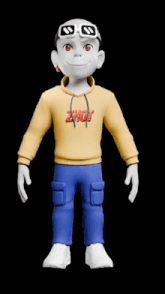 a cartoon character is wearing a yellow hoodie with the word znot on it