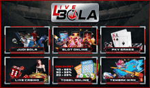 an advertisement for live bola shows various gambling options