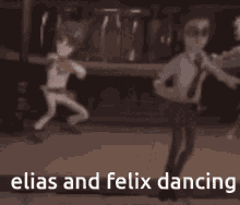 a gif of elias and felix dancing in a video game