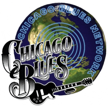 a logo for chicago blues network with a guitar