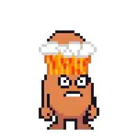 a pixel art illustration of an angry potato with a flame coming out of its head .