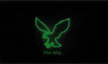 a black background with a green bird and the words you-way