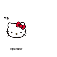 a couple of hello kitty kissing with a heart above them