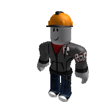 a roblox character is wearing a hard hat and a jacket with the letter f on it