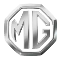 a silver md logo is against a white background