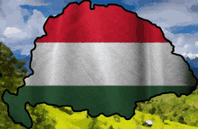 a map of hungary with a red white and green flag behind it