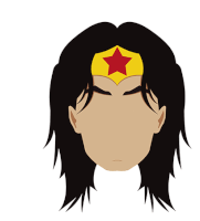 a woman with long black hair wearing a wonder woman crown