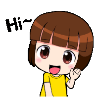 a cartoon girl in a yellow shirt is waving and saying hi