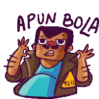 a cartoon drawing of a man with the words apun bola written on it