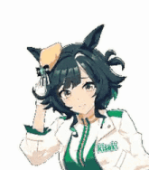 a pixel art drawing of a girl with a cat ear and a hat .