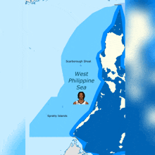 a map of the west philippine sea with a basketball player on it