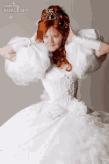 a woman in a white wedding dress with a tiara on her head is made with reface app