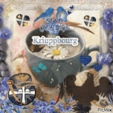 a picture of a cup of coffee with the words good morning kriuppbourg on it