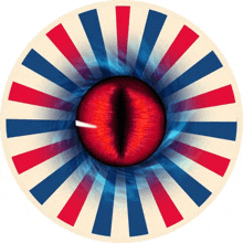 a red eye in the middle of a blue and white circle