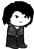 a pixel art drawing of a person with a serious look on their face