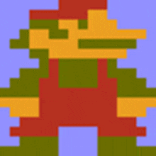 a pixel art of a man in overalls and a hat