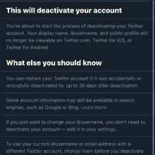 a screenshot of a page that says this will deactivate your account